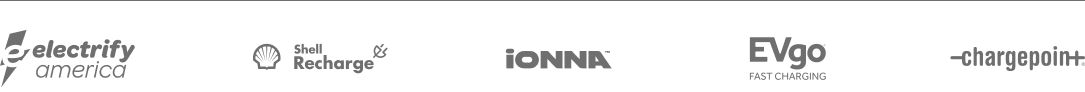 Electrify America, Shell Recharge, IONNA Evgo, and ChargePoint logos
