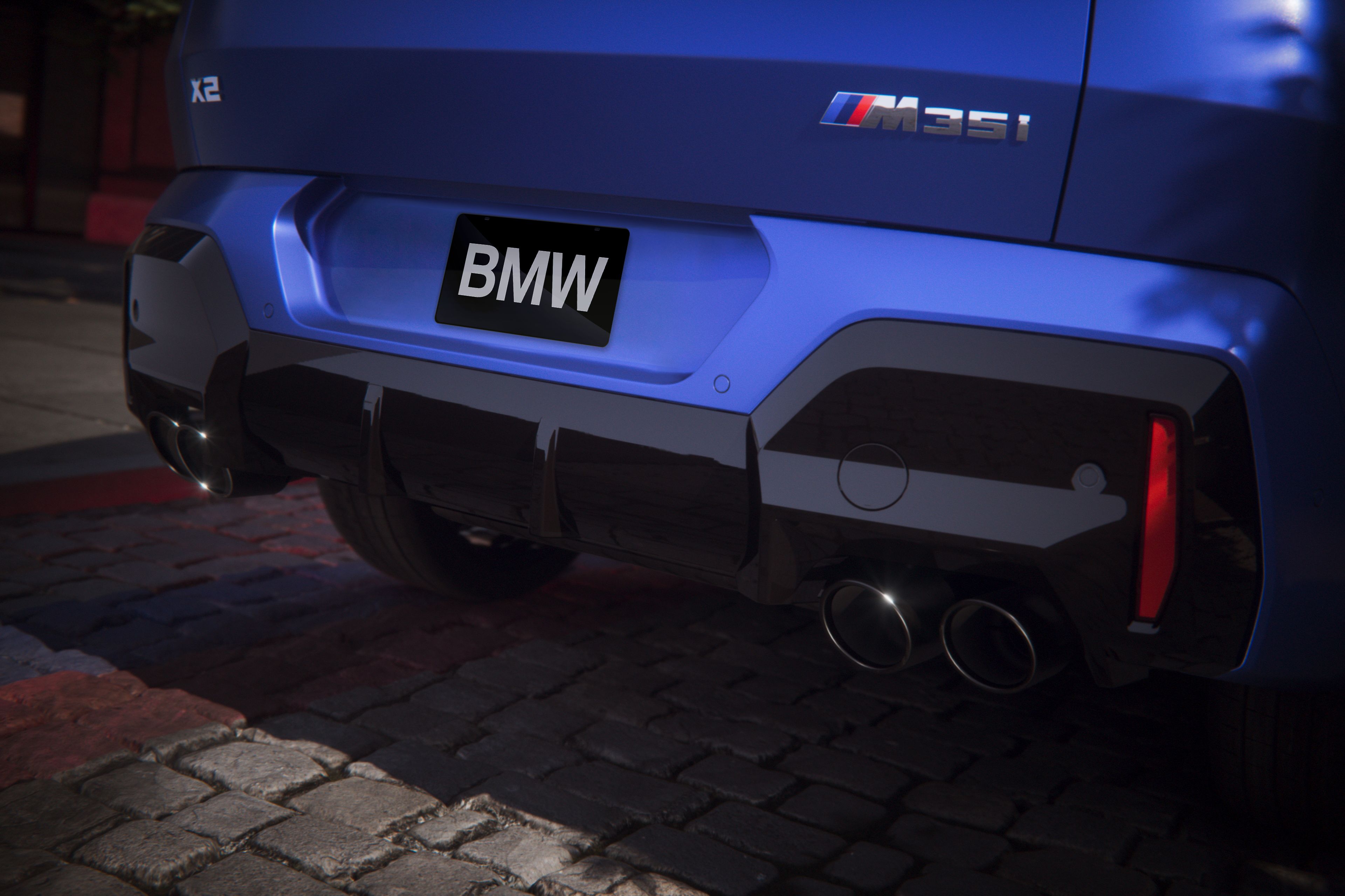 Detail shot of the M35i's exhaust system